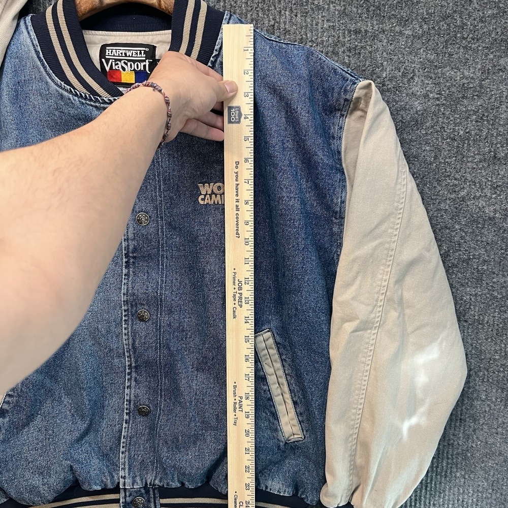 Vintage Hartwell ViaSport Denim Varsity Jacket Size XL Made In Hong Kong 80s - Picture 4 of 9